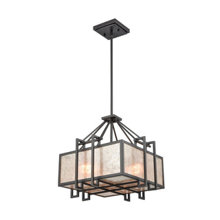 Stasis 3-Light Chandeliers in Oil Rubbed Bronze with Tan and Clear Mica Shade