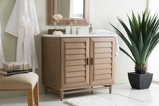 36 Inch Portland Freestanding Vanity in Whitewashed Walnut / Arctic Fall Top