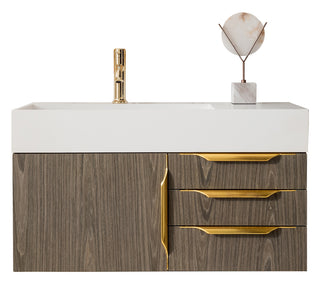 35.375 Inch Columbia Floating Vanity in Ash Gray / Glossy White Top