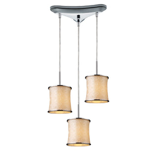 Fabrique 3-Light Drum Pendants in Polished Chrome with Retro Beige Shades