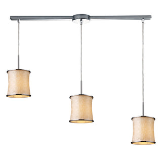 Fabrique 3-Light Linear Drum Pendants in Polished Chrome and Retro Beige Shades