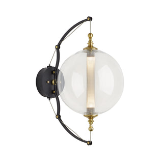 Otto Sphere Sconce Black with Brass Accents / Clear Glass with Stainless Steel Mesh Tube (YT)