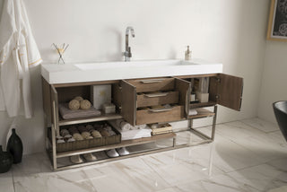 72.375 Inch Columbia Freestanding Vanity in Latte Oak / Glossy White Top