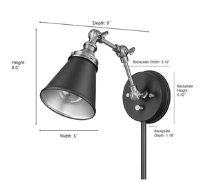 Edith 1-Light Swing Arm Sconce Light Matte Black/Vintage Brass
