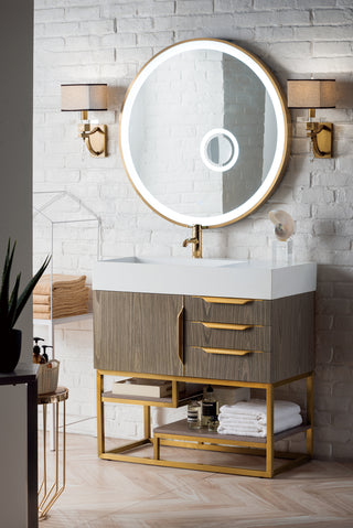 35.375 Inch Columbia Freestanding Vanity in Ash Gray / Glossy White Top