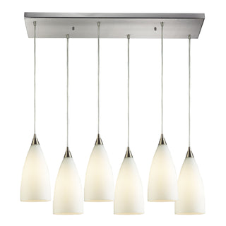 Vesta 30'' Wide 6-Light Pendant - Satin Nickel with White Glass