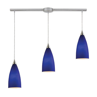 Vesta 36'' Wide 3-Light Pendant - Satin Nickel with Blue Glass