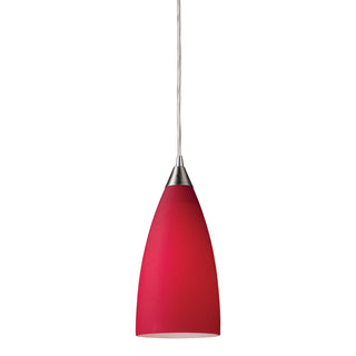 Vesta 5'' Wide 1-Light Pendant - Satin Nickel with Cardinal Red Glass