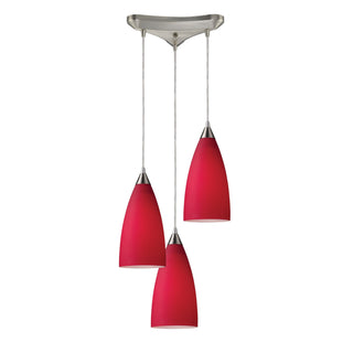 Vesta 10'' Wide 3-Light Pendant - Satin Nickel with Cardinal Red Glass