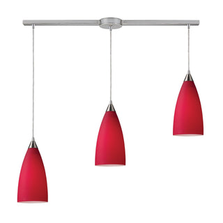 Vesta 36'' Wide 3-Light Pendant - Satin Nickel with Cardinal Red Glass