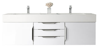 58.875 Inch Columbia Floating Vanity in Glossy White / Glossy White Top