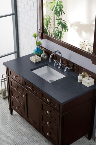 48 Inch Brittany Freestanding Vanity in Burnished Mahogany / Charcoal Soapstone Top