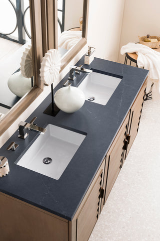 60 Inch Portland Freestanding Vanity in Whitewashed Walnut / Charcoal Soapstone Top