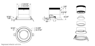 6in Modular Downlight, 5CCT, 35 degree Beam Angle, Regressed, Black, White Trim