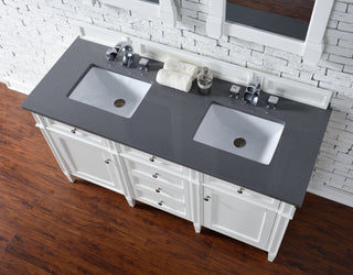 60 Inch Brittany Freestanding Vanity in Bright White / Charcoal Soapstone Top