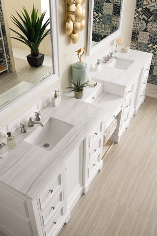 120.5 Inch De Soto Freestanding Vanity in Bright White / Arctic Fall Top