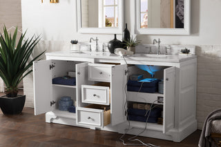 73.25 Inch De Soto Freestanding Vanity in Bright White / Arctic Fall Solid Surface Top