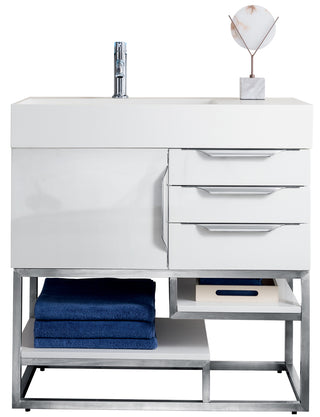 35.375 Inch Columbia Freestanding Vanity in Glossy White / Glossy White Top