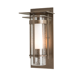 Torch Small Outdoor Sconce with Top Plate Coastal Dark Smoke / Seeded Glass with Opal Diffuser (ZS)