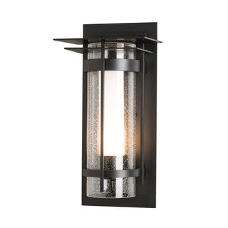 Torch with Top Plate Outdoor Sconce Coastal Black / Seeded Glass with Opal Diffuser (ZS)