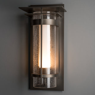 Torch with Top Plate Large Outdoor Sconce Coastal Dark Smoke / Seeded Glass with Opal Diffuser (ZS)