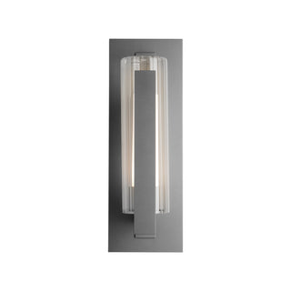 Vertical Bar Fluted Glass Medium Outdoor Sconce Coastal Burnished Steel / Clear Glass with Opal Diffuser (ZU)