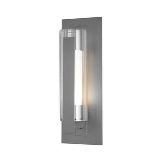 Vertical Bar Fluted Glass Medium Outdoor Sconce Coastal Burnished Steel / Clear Glass with Opal Diffuser (ZU)