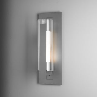 Vertical Bar Fluted Glass Medium Outdoor Sconce Coastal Burnished Steel / Clear Glass with Opal Diffuser (ZU)