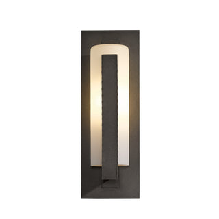 Forged Vertical Bars Outdoor Sconce Coastal Dark Smoke / Opal Glass (GG)