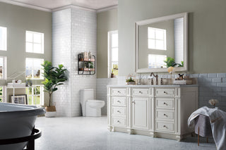 60 Inch Bristol Freestanding Vanity in Bright White / Arctic Fall Solid Surface Top