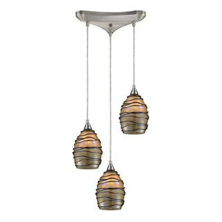 Vines 10'' Wide 3-Light Pendant - Satin Nickel with Tan Glass