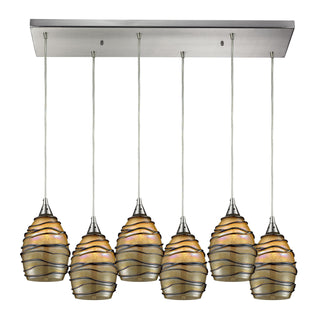 Vines 30'' Wide 6-Light Pendant - Satin Nickel with Tan Glass