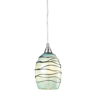 Vines 5'' Wide 1-Light Pendant - Satin Nickel with Mint Glass