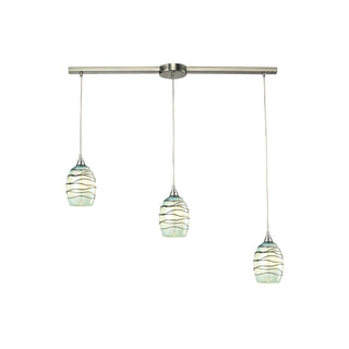 Vines 36'' Wide 3-Light Pendant - Satin Nickel with Mint Glass