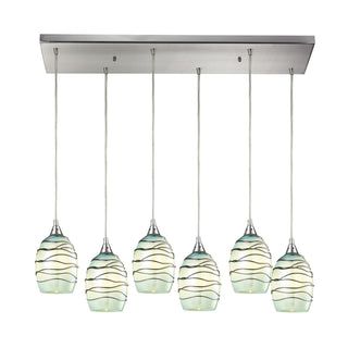 Vines 30'' Wide 6-Light Pendant - Satin Nickel with Mint Glass