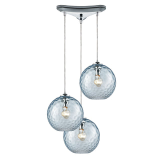 Watersphere 10'' Wide 3-Light Pendant - Polished Chrome with Aqua