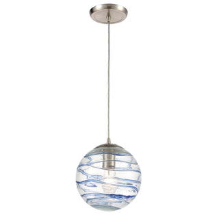 Vines 8'' Wide 1-Light Pendant - Satin Nickel with Blue Glass