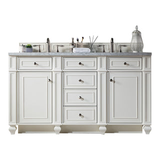 60 Inch Bristol Freestanding Vanity in Bright White / Carrara White Top