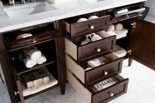 60 Inch Brittany Freestanding Vanity in Burnished Mahogany / Carrara White Top