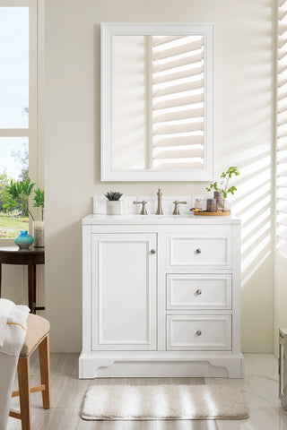 37.25 Inch De Soto Freestanding Vanity in Bright White / Arctic Fall Solid Surface Top