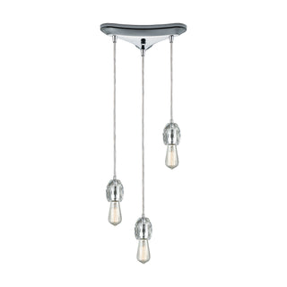 Socketholder 3-Light Triangular Pendant Fixture in Polished Chrome