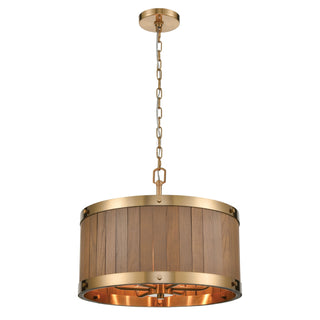 Wooden Barrel 19'' Wide 6-Light Chandeliers - Satin Brass