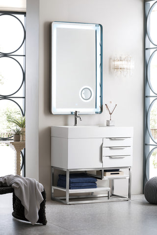 35.375 Inch Columbia Freestanding Vanity in Glossy White / Glossy White Top