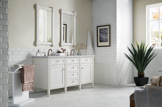 60 Inch Brittany Freestanding Vanity in Bright White / Carrara White Top