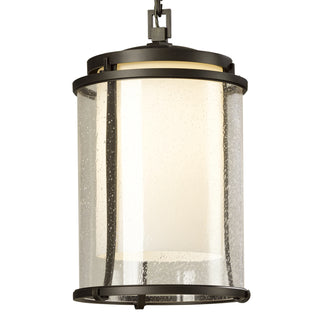 Meridian Large Outdoor Ceiling Fixture Coastal Dark Smoke / Seeded Glass with Opal Diffuser (ZS)