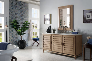60 Inch Portland Freestanding Vanity in Whitewashed Walnut / Arctic Fall Top