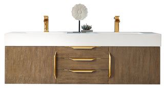 58.875 Inch Columbia Floating Vanity in Latte Oak / Glossy White Top