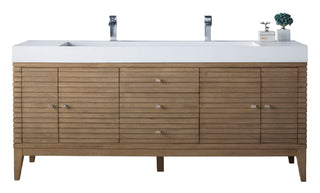 72.5 Inch Linear Freestanding Vanity in Whitewashed Walnut / Glossy White Top