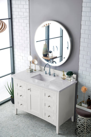 48 Inch Palisades Freestanding Vanity in Bright White / Eternal Jasmine Pearl Top