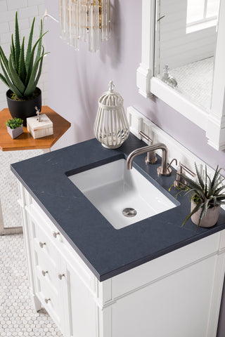 30 Inch Brittany Freestanding Vanity in Bright White / Charcoal Soapstone Top